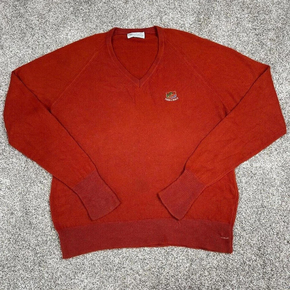Vintage 80s Pebble Beach Golf‎ Sweater Men's Size XL Cotton V-Neck Pickering USA